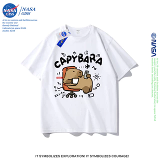 NASA เสื้อยืดชายหญิงแขนสั้น สไตล์ลำลอง summer คาปิบาร่า พิมพ์ลาย t-shirt แบบหลวม คอกลม ยับยากไม่ต้องรีด