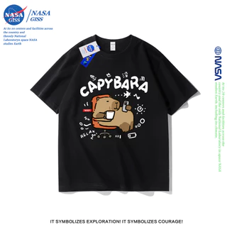 NASA เสื้อยืดชายหญิงแขนสั้น สไตล์ลำลอง summer คาปิบาร่า พิมพ์ลาย t-shirt แบบหลวม คอกลม ยับยากไม่ต้องรีด