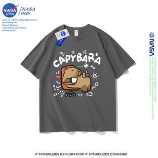 NASA เสื้อยืดชายหญิงแขนสั้น สไตล์ลำลอง summer คาปิบาร่า พิมพ์ลาย t-shirt แบบหลวม คอกลม ยับยากไม่ต้องรีด