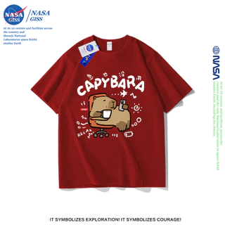 NASA เสื้อยืดชายหญิงแขนสั้น สไตล์ลำลอง summer คาปิบาร่า พิมพ์ลาย t-shirt แบบหลวม คอกลม ยับยากไม่ต้องรีด