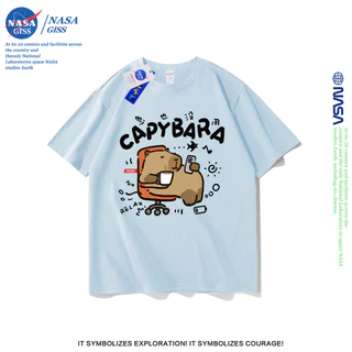 NASA เสื้อยืดชายหญิงแขนสั้น สไตล์ลำลอง summer คาปิบาร่า พิมพ์ลาย t-shirt แบบหลวม คอกลม ยับยากไม่ต้องรีด