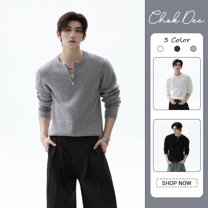 ผู้ชายครึ่งซิปซี่โครงถักเสื้อกันหนาวลําลองแขนยาว 3 สี