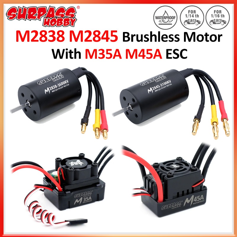 SURPASS HOBBY M2838 M2845 กันน้ํามอเตอร์ไร้แปรง M35A M45A ESC สําหรับ 1/12 1/14 1/16 RC รถรถบรรทุก M