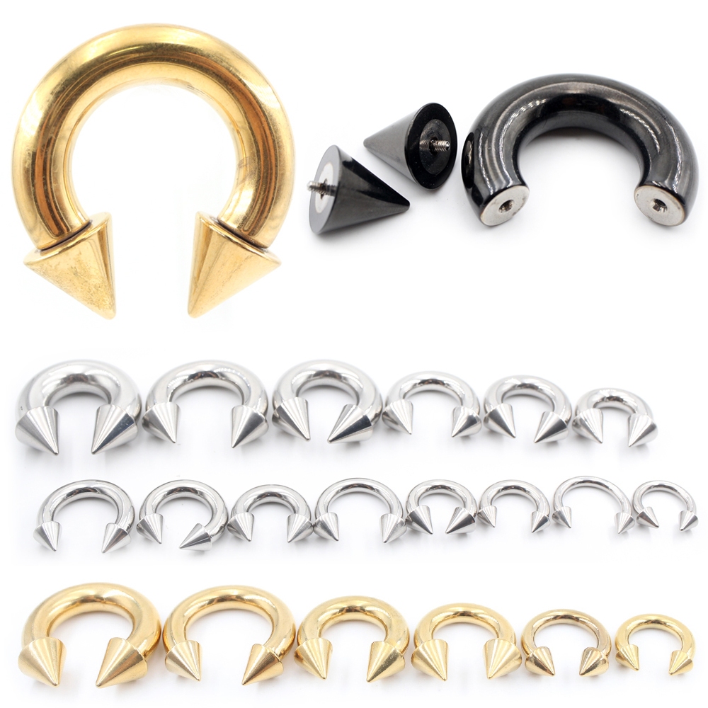 1PC Stainelss เหล็กภายในเกลียว Spike กรวย Horseshoe ขนาดใหญ่แหวนจมูกหู Expander ปลั๊ก Septum เจาะเครื่องประดับ