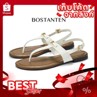 BOSTANTEN Sandals รองเท้าแตะผู้หญิง หนังแท้ ดีไซน์เรียบ สายคาดปรับได้ นุ่ม เบา เดินสบาย Cassandra