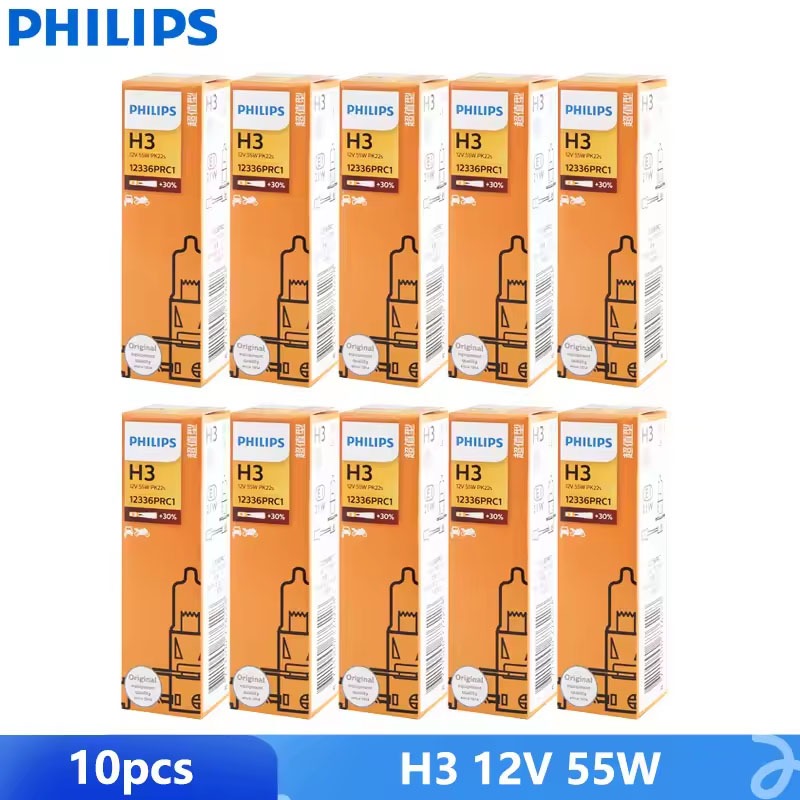 10PCS Philips Vision H3 12V 55W PK22s 12336PRC1 +30% More Bright Light ไฟตัดหมอกรถยนต์ OEM Auto Head