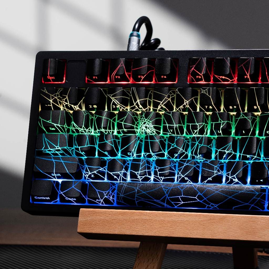 XVX Spider Web Theme Pattern Keycaps โปรไฟล์ OEM สีดํา/สีขาว Shine-ผ่านเทคโนโลยี IMD สําหรับเล่นเกมแ