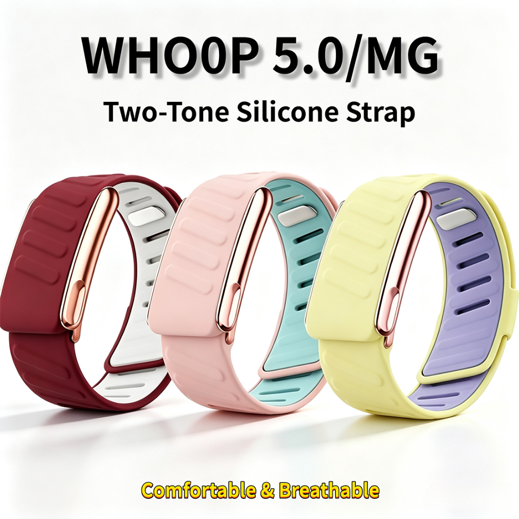 สายซิลิโคนสองสีเหมาะสําหรับ Whoop 5.0/MG, สายรัดข้อมือทดแทนกีฬาที่ทนต่อการสึกหรอระบายอากาศได้, เข้ากันได้กับ Whoop 5.0/One/Peak/MG