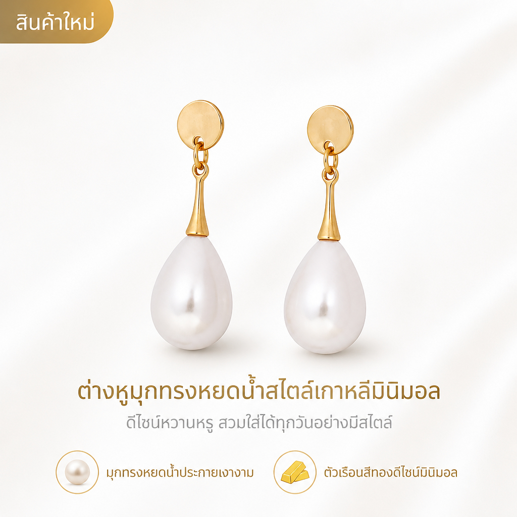 ต่างหูผู้หญิง มุก รูปทรงหยดน้ำ ต่างหูมุกสำหรับผู้หญิง น่ารัก สวยหวาน แมทช์ง่าย