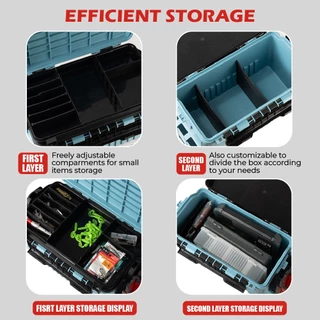 TOPOPCLUB Fishing TACKLE Box Double Layer กล่องมัลติฟังก์ชั่นหลายชั้นกล่องเครื่องมือความจุขนาดใหญ่การจําแนกฟรีและการจัดเก็บ