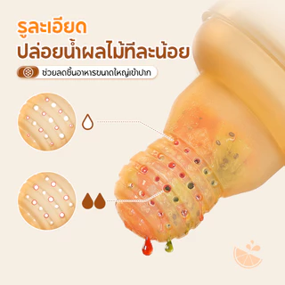 Kiumo จุกซิลิโคนใส่ผลไม้สำหรับทารก 6M+ พร้อมแกนดันอาหาร ยางกัดนวดเหงือก ด้ามจับถนัดมือ ถอดล้างง่าย มีฝาปิดกันฝุ่น เหมาะสำหรับฝึกกินผักผลไม้และพกพาออกนอกบ้าน baby fruit feeder จุกป้อนอาหารเด็ก