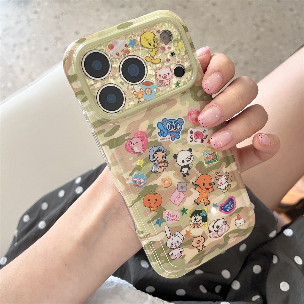 สําหรับ iphone Case 17 Pro Max 16 Pro Max 15 Pro Max เคสโทรศัพท์การ์ตูนโบราณลายพราง