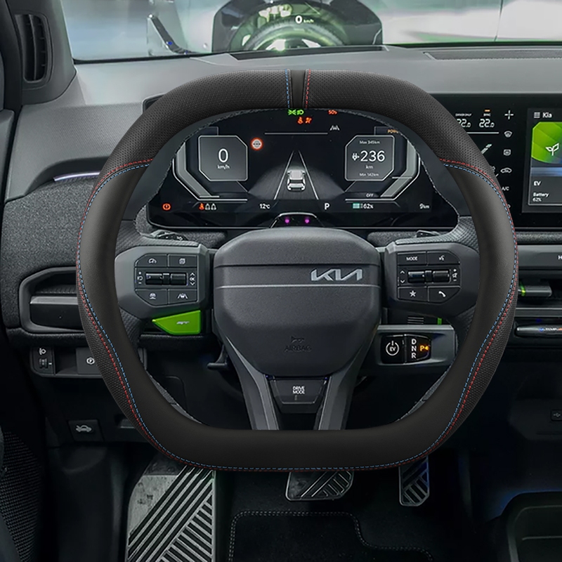 หนังไมโครไฟเบอร์พวงมาลัยรถสําหรับ KIA EV3 EV4 EV5 EV49 2023-2025 อุปกรณ์เสริมอัตโนมัติ