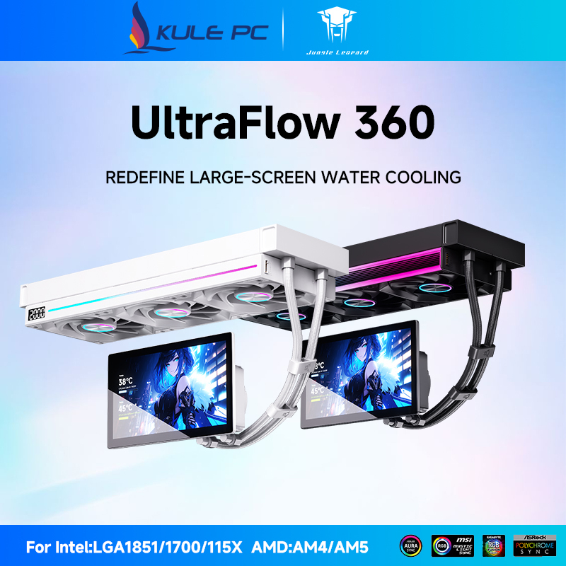Jungle Leopard UltraFlow 360 CPU AIO cooler จอแสดงผล 7 นิ้ว รองรับการซิงโครไนซ์เมนบอร์ด ARGB 3 พิน 5V และเข้ากันได้กับ Intel LGA 1851 1700 115X และ AMD AM4 AM5