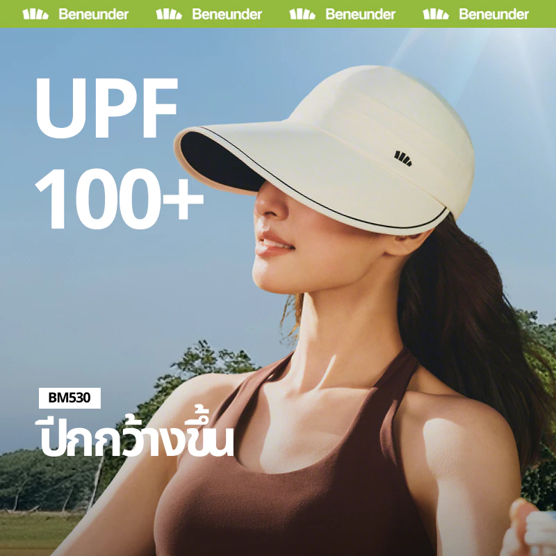 Beneunder BM530, หมวกกันแดดปีกกว้าง UPF100+, โป๊ะเต็ม 100%, ซักได้, ปีกขนาดใหญ่ 12 ซม., เย็น 17.2°C ภายใต้หมวก, แถบเหงื่อออกระบายความร้อน, AAA ต้านเชื้อแบคทีเรีย, น้ําหนักเบาพิเศษ 75g, ปรับได้