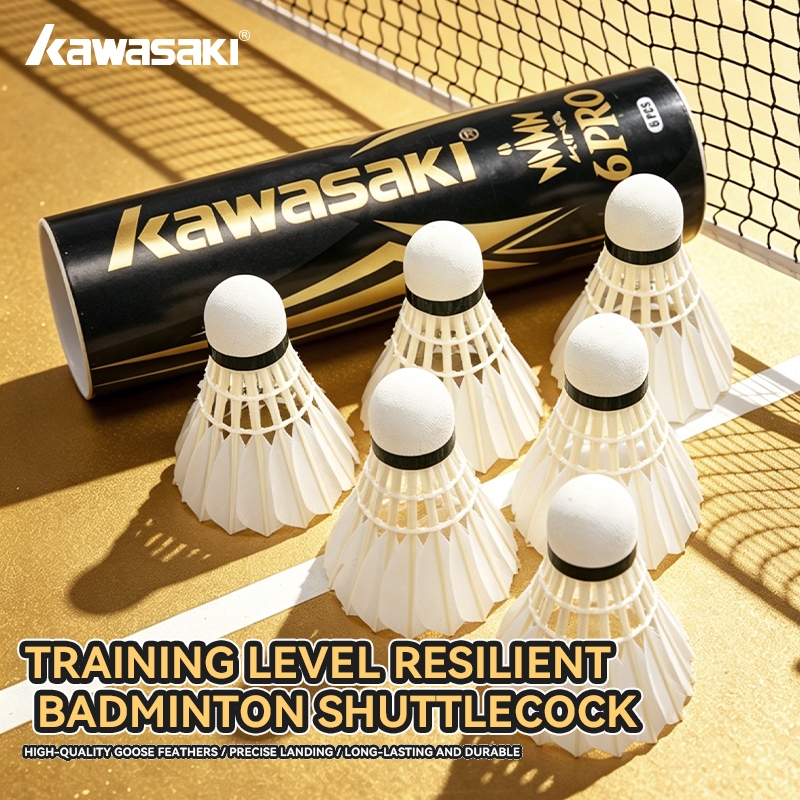 KAWASAKI ลูกขนไก่คาวาซากิ 6PCS KING 6PRO แบดมินตันขนห่านทนทานและมั่นคงสําหรับการออกกําลังกายการฝึกอบ