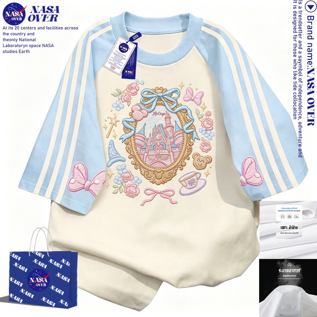 【จัดส่งตลอด 24 ชั่วโมง】 NASAลายพิมพ์น่ารักtshirtoversize คอกลมเสื้อใส่ได้ทั้งชายหญิงYG1243