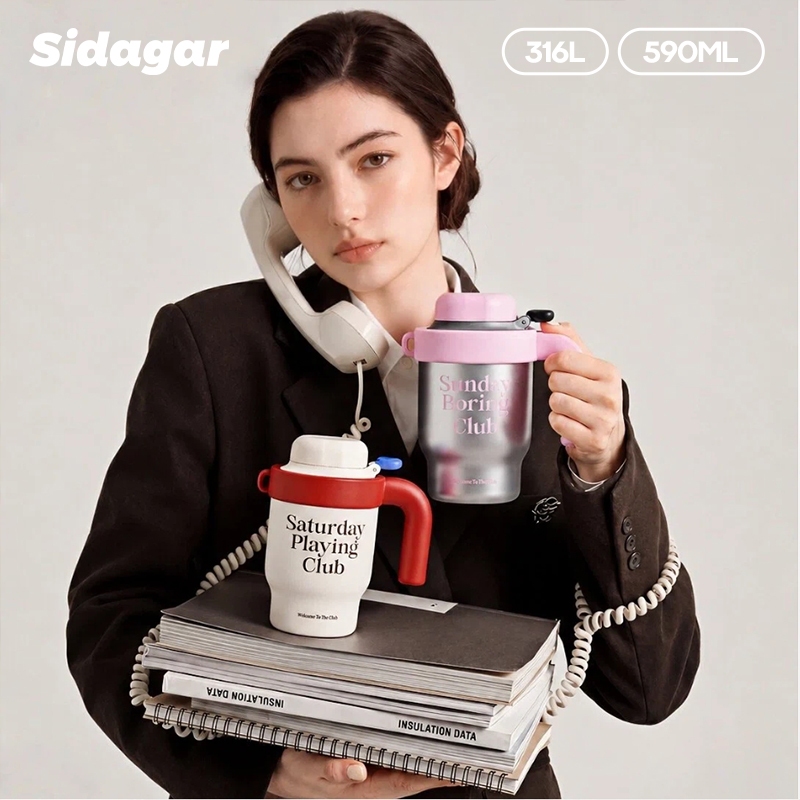 Sidagar แก้วเก็บความเย็น เคลือบเซรามิก 590ML แฟชั่น แก้วเก็บอุณหภูมิ DIY กระบอกน้ำคอลเลกชัน 7 วัน เก็บร้อน เย็น