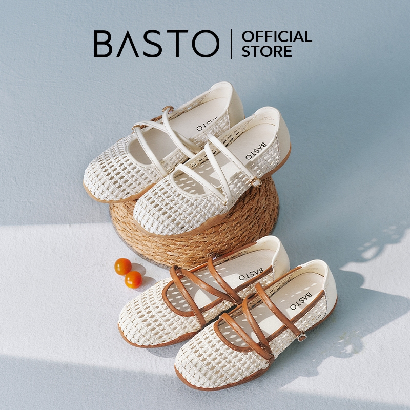 BASTO Women's Perforated Mary Jane Flat Shoes รองเท้าแมรี่เจน รองเท้าส้นแบน รองเท้าผ้าใบ YXMD3