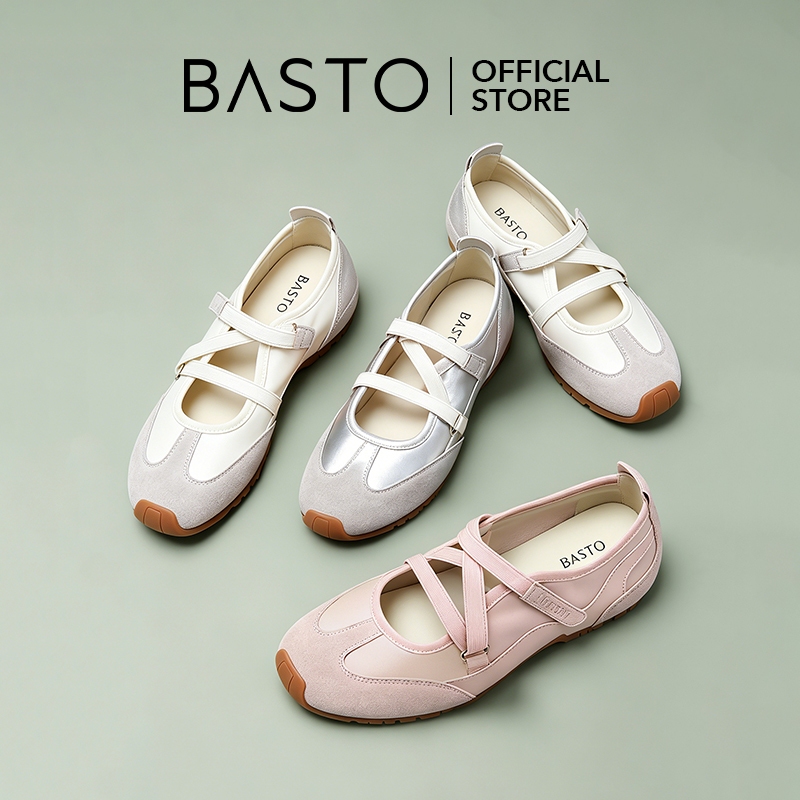BASTO Women's Ballet Sneakers รองเท้าบัลเล่ต์ รองเท้าผ้าใบ YXMK1