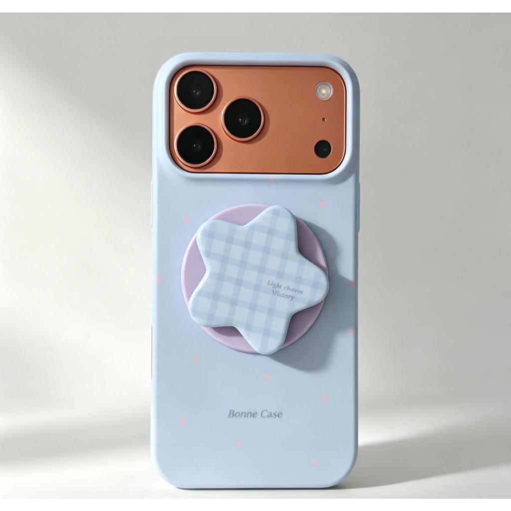 เคสไอโฟน สีม่วงอ่อนลายจุดสเปรย์ มีขาตั้งแม่เหล็กรูปดาว สไตล์เกาหลีมินิมอล เคสกันกระแทก สำหรับ iPhone 17 16 15 14 13 Pro Max