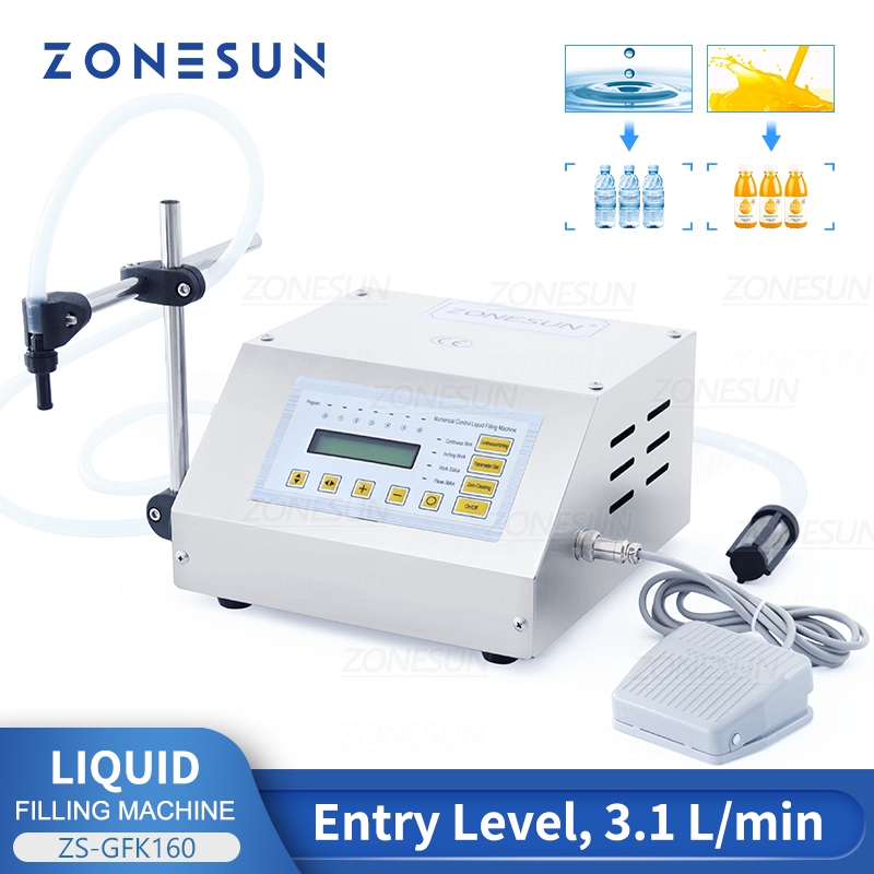 ZONESUN GFK-160 เครื่องบรรจุของเหลวแบบดิจิตอลปั๊มไดอะแฟรมขวดฟิลเลอร์สําหรับน้ําน้ําผลไม้น้ําหอมนม
