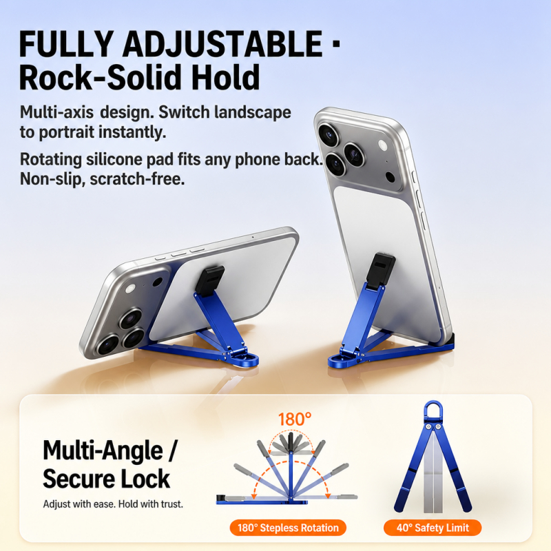 ที่วางโทรศัพท์แบบพับได้แบบพกพาพวงกุญแจที่วางเดสก์ท็อปขนาดเล็ก Universal ABS Anti-Slip Pocket Travel Mobile Stand