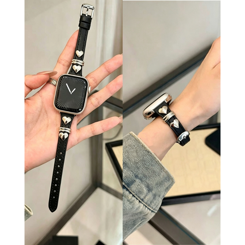 สายหนังหัวใจสําหรับ Apple Watch Band Women Series S11/10/8/7/6/5/9 40 มม.41 มม.38 มม.42 มม.44 มม.45 มม.46 มม.49 มม.