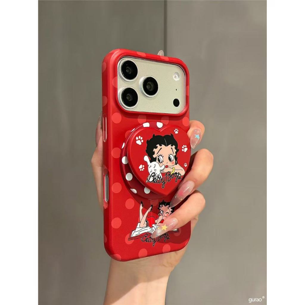 Sweet Cool Hot Girl การ์ตูนสีแดง Polka Dot Betty วงเล็บแม่เหล็กเหมาะสําหรับ Apple 17promax เคสโทรศัพท์ iPhone