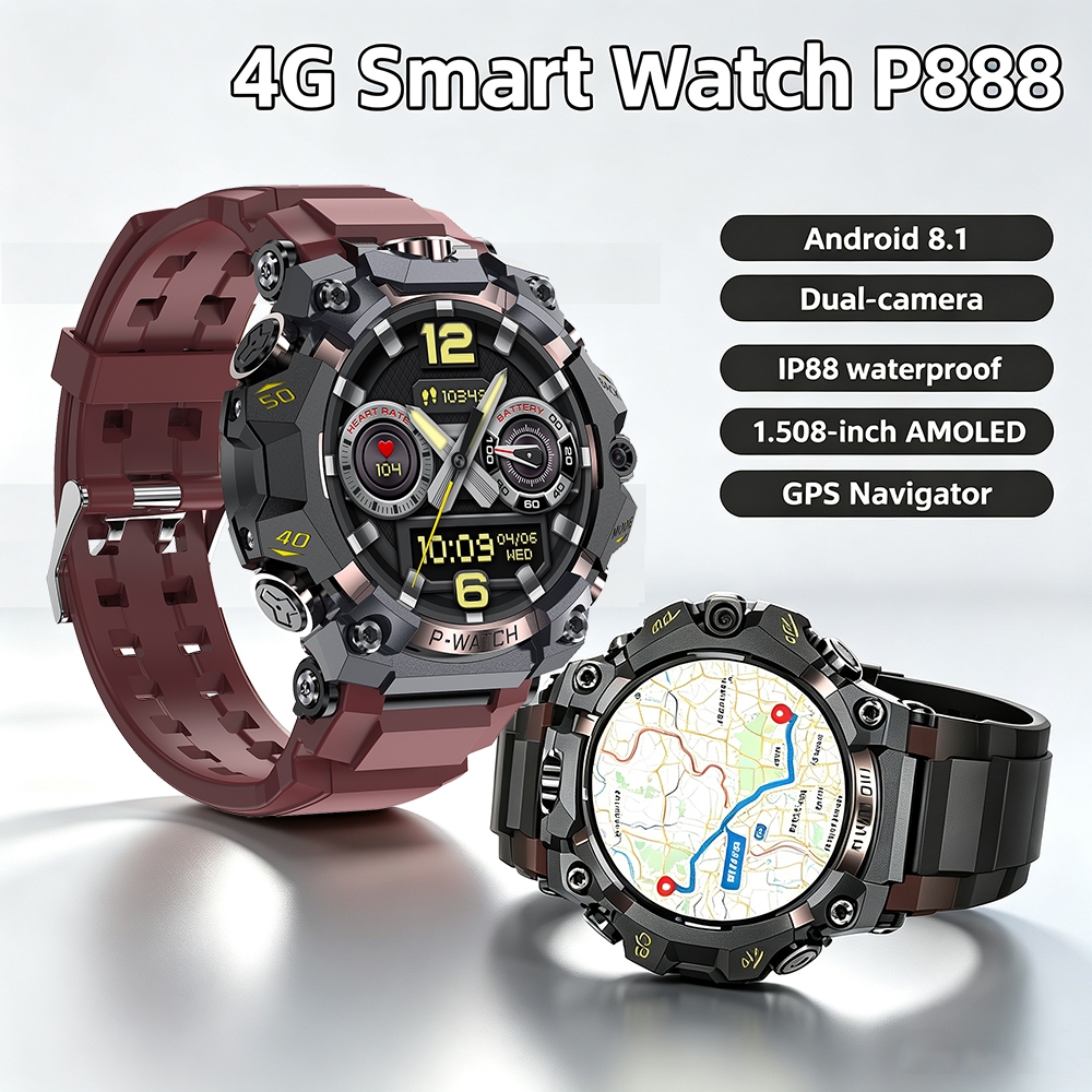 Rainbuvvy P888 4G Android Smart Watch,Android 8.1 Quad Core, 3GB+32GB,หน้าจอ AMOLED 1.508",กล้องคู่ 