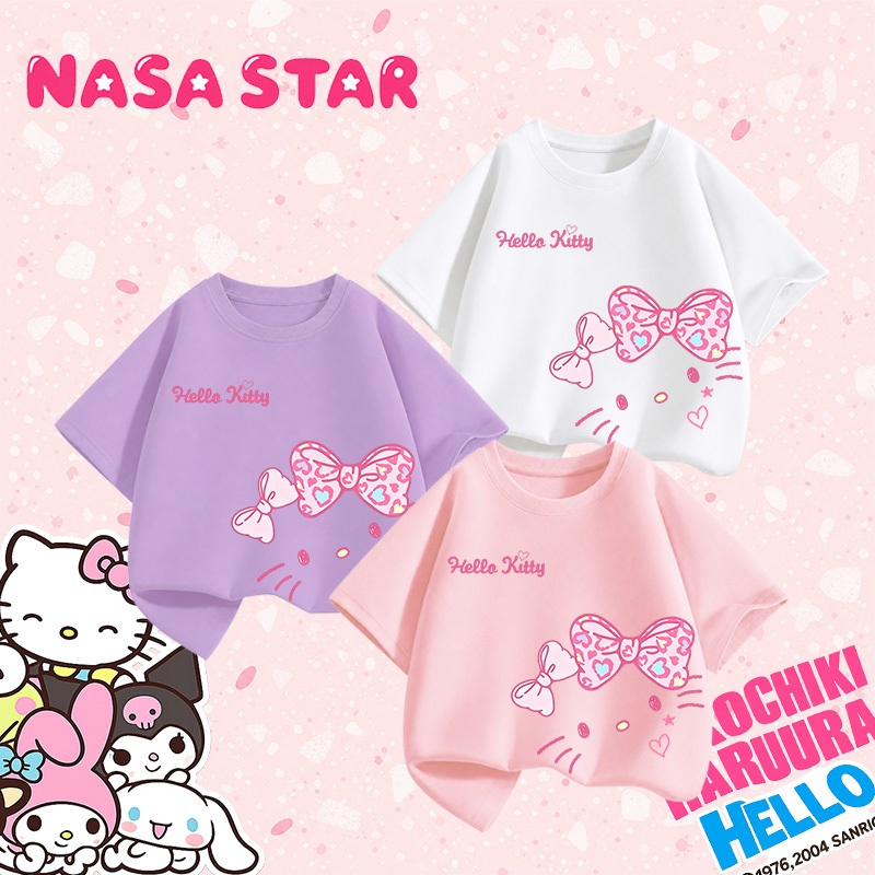 【ส่งเร็ว 24 ชม.】เสื้อยืดเด็ก แขนสั้น ลาย Hello Kitty โบว์การ์ตูน ผ้านุ่ม ใส่สบาย สำหรับเด็ก 1-12 ปี
