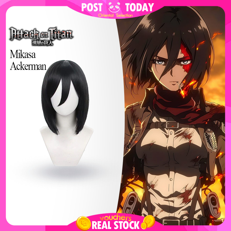 ⚔️🇹🇭พร้อมส่ง🇹🇭 Attack on Titan Mikasa Ackerman วิกผมคอสเพลย์ สีดำ ทรงอนิเมะ จัดทรงง่าย สำหรับงาน Cos