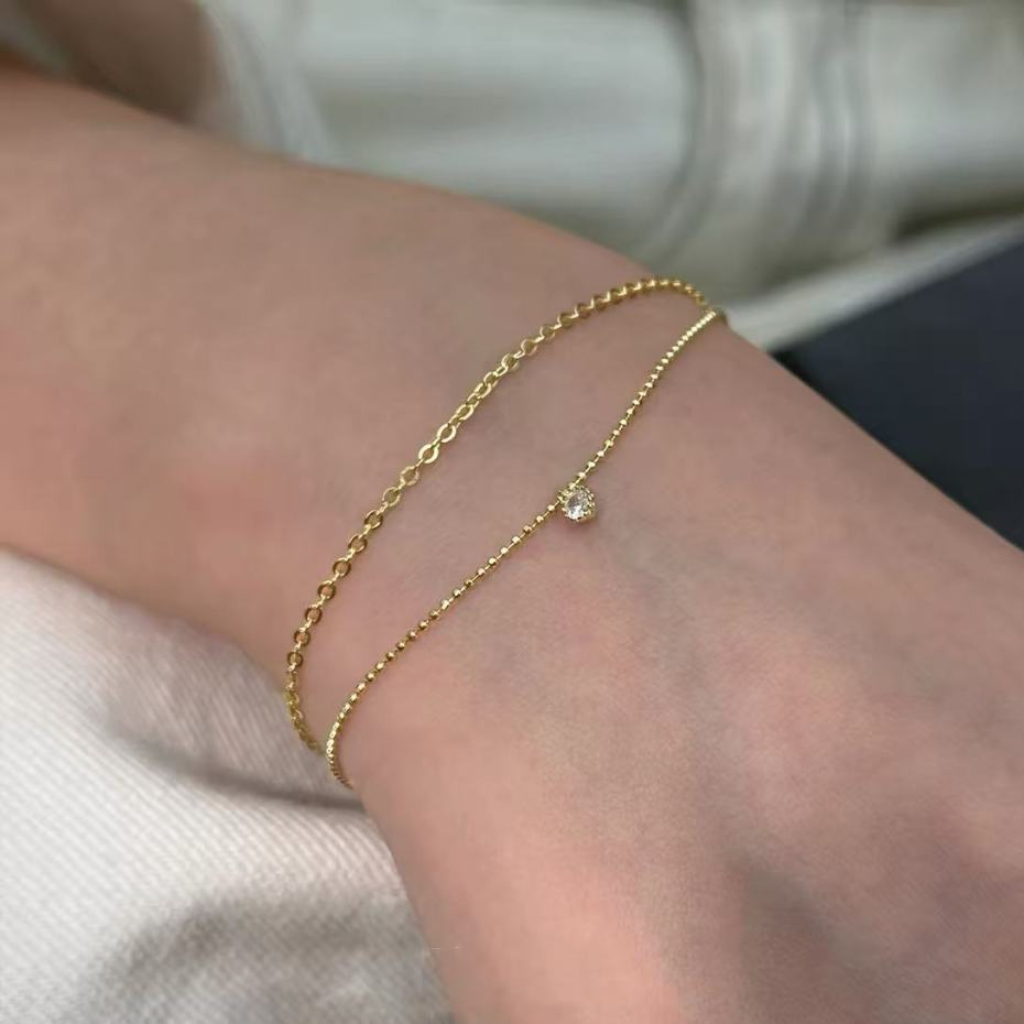 สร้อยข้อมือ S925 ชุบทอง14K สองชั้นประดับเพชร ดีไซน์ประณีต ใส่ทุกวัน แบรนด์ Venorix