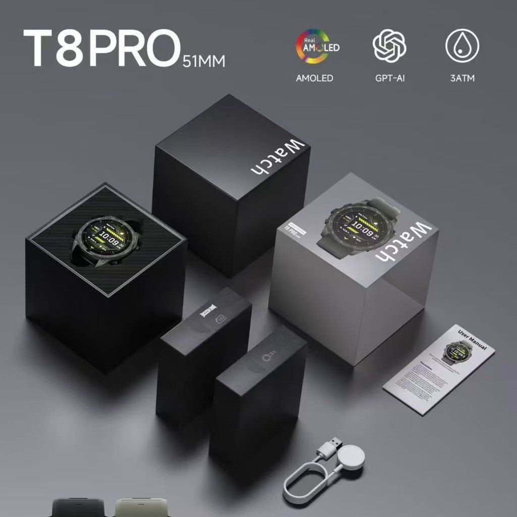 T8 pro สมาร์ทวอท์ชสําหรับผู้ชายกันน้ําดําน้ําและว่ายน้ํานาฬิกากีฬากลางแจ้ง AMOLED SmartWatch VS HD30