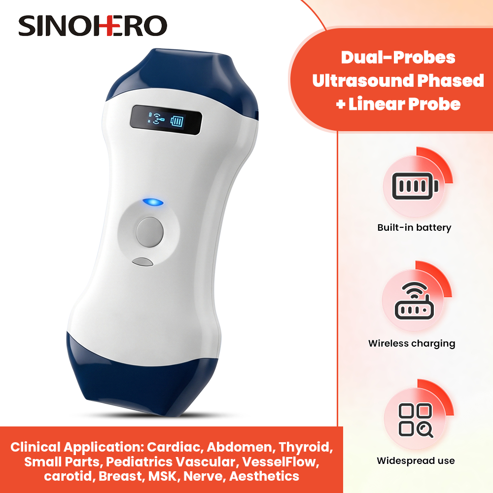 CProbe-5LP 128 องค์ประกอบ 32 ช่อง 2in1 Palm Doppler Ultrasound Phased/linear Dual-head ไร้สาย Probe 