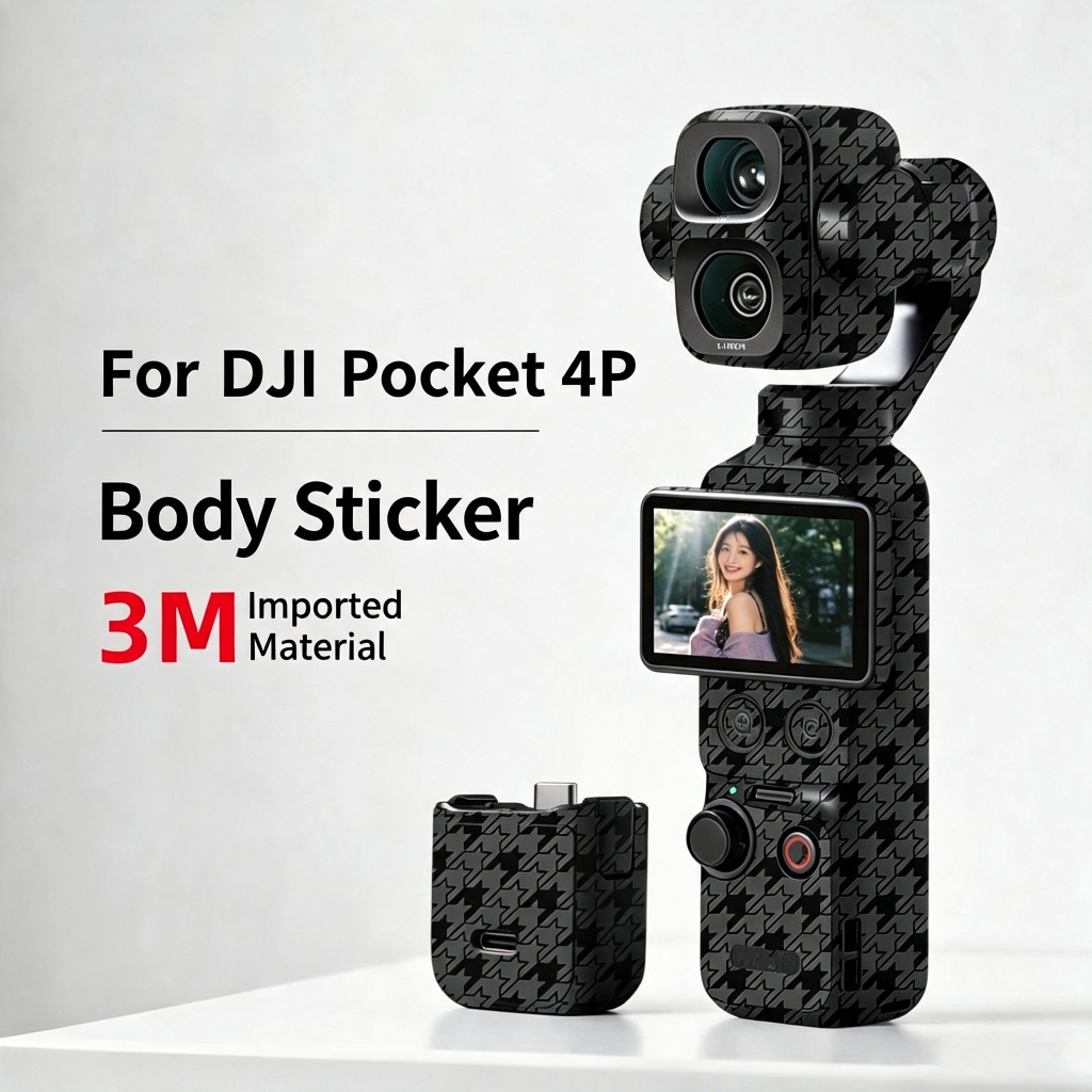 กล้องผิวป้องกันรอยขีดข่วนป้องกันสําหรับ DJI Pocket 4 Pro สติกเกอร์ลวงตาสีดํา Osmo Pocket 3 Decal สติกเกอร์