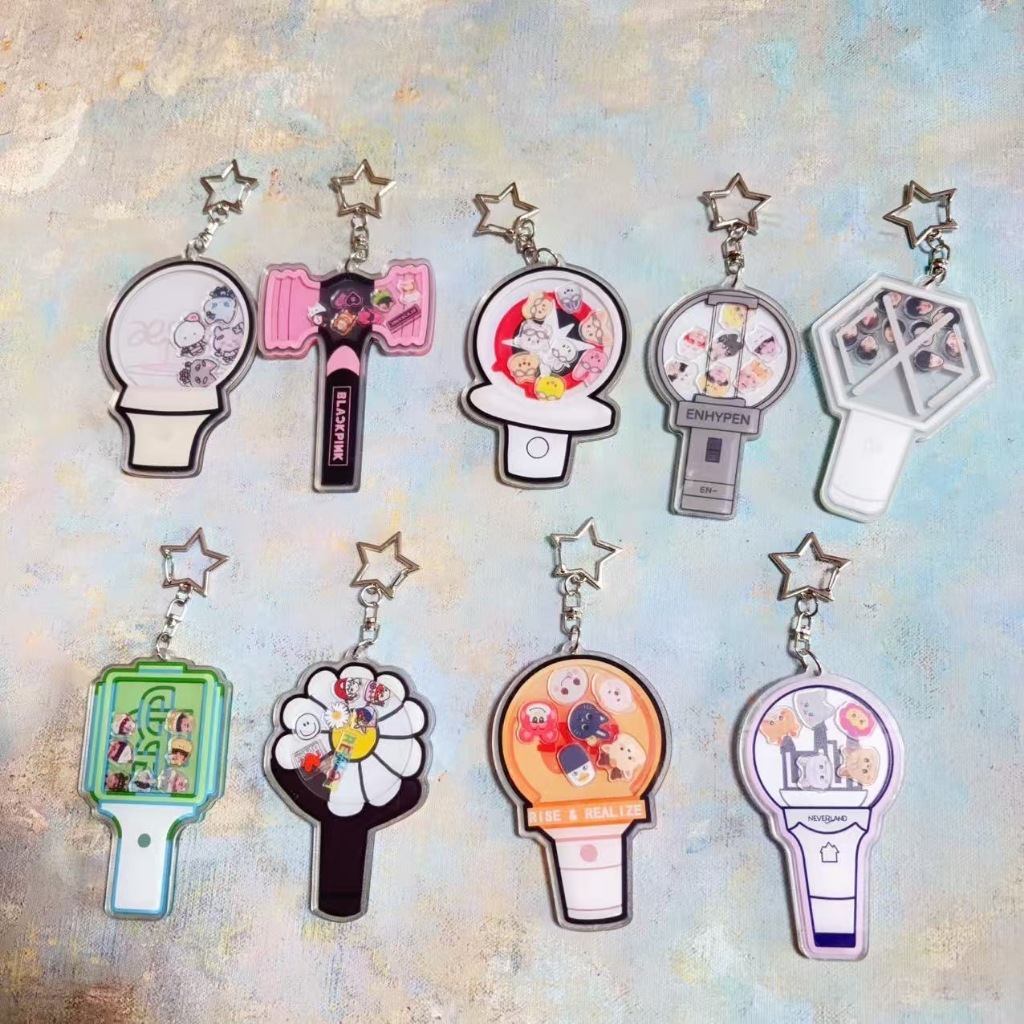 9 ซม. Light Stick Shaker พวงกุญแจกระเป๋าเป้สะพายหลัง charm K-Pop Merch, SKZ, TWICE, GD, EXO, อะคริลิ