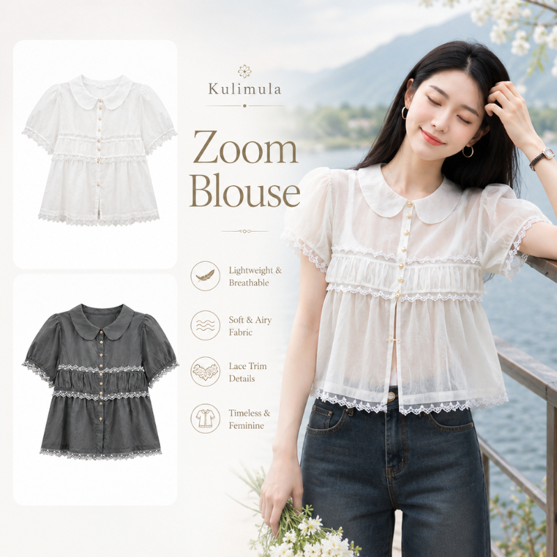 Somethingappeals Zoom Blouse Top เสื้อเบลาส์ปีเตอร์แคป ผ้าบางลูกไม้