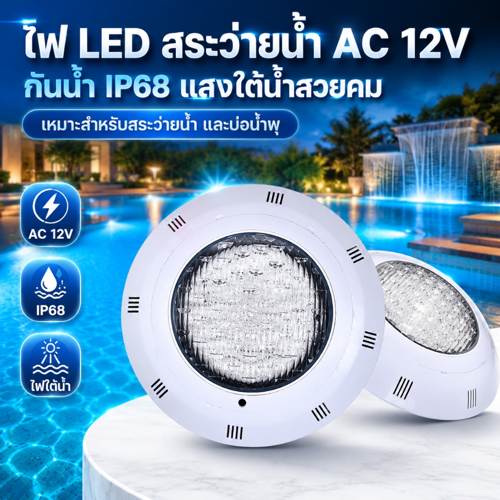 AC 12V ไฟ Led สระว่ายน้ํา IP68 RC ไฟใต้น้ําสระว่ายน้ําไฟบ่อน้ําพุแสง