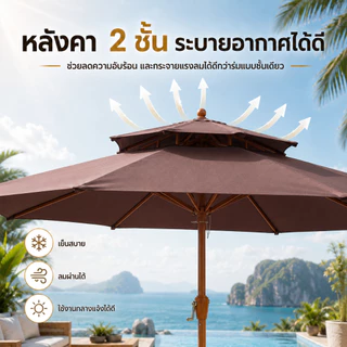 SOARFLY ร่มสนาม 2 ชั้น ขนาดใหญ่ 2.7 เมตร กันแดด กันฝน ระบายอากาศดี สำหรับสวน คาเฟ่ ร้านอาหาร พร้อมถุงมือผ้าฝ้าย