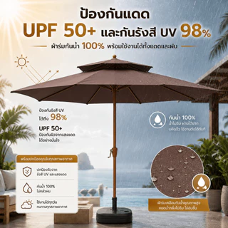 SOARFLY ร่มสนาม 2 ชั้น ขนาดใหญ่ 2.7 เมตร กันแดด กันฝน ระบายอากาศดี สำหรับสวน คาเฟ่ ร้านอาหาร พร้อมถุงมือผ้าฝ้าย