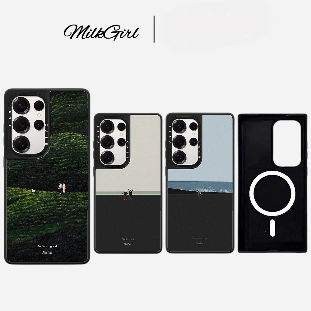 Magnetic Grassland Scenery Mirror Hard เคสโทรศัพท์สําหรับ Samsung Galaxy S26 25 24 23 UItra S26 25 24 23 Plus กันกระแทกป้องกันปลอก