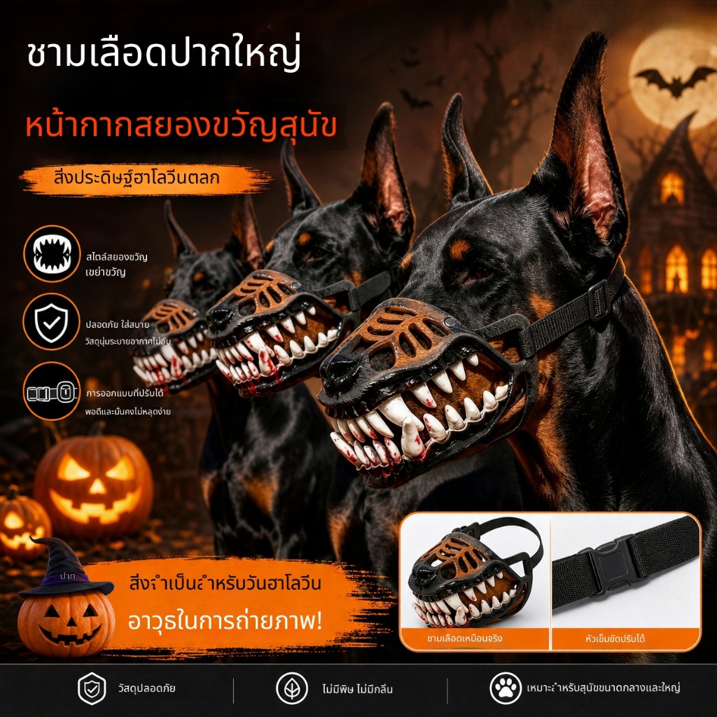 ตะกร้อฮาโลวีนสัตว์เลี้ยง, ไดโนเสาร์ Bloody Big Mouth Mask, ตลกน่ากลัว Creative Pet เครื่องแต่งกาย Decor