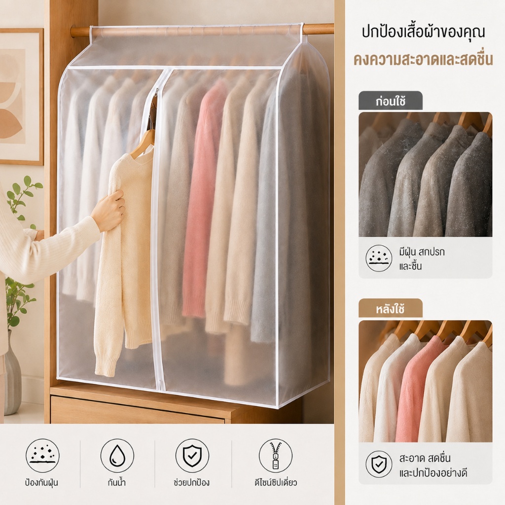เสื้อผ้าป้องกันฝุ่นปก/แขวนถุงเสื้อผ้า/แขวนป้องกันฝุ่นปก/ตู้เสื้อผ้าปก/100%ป้องกันฝุ่น/ขนาดใหญ่ผ้าปก.และเชื้อราการเจริญเติบโต.เหมาะสําหรับชุดร้านชุดแต่งงานและผ้าทุก สําหรับครอบครัว หอพัก อพาร์ตเมนต์ และที่อยู่อาศัย