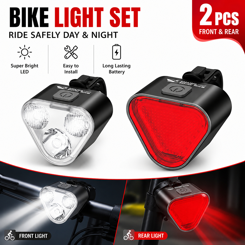 SMILING SHARK QXD345 ไฟ LED จักรยาน Super Bright ไฟท้ายจักรยาน 6 โหมดไฟด้านหน้า 5 โหมดไฟท้าย Type-c ชาร์จกันน้ํากลางแจ้งขี่จักรยาน Light ชุด