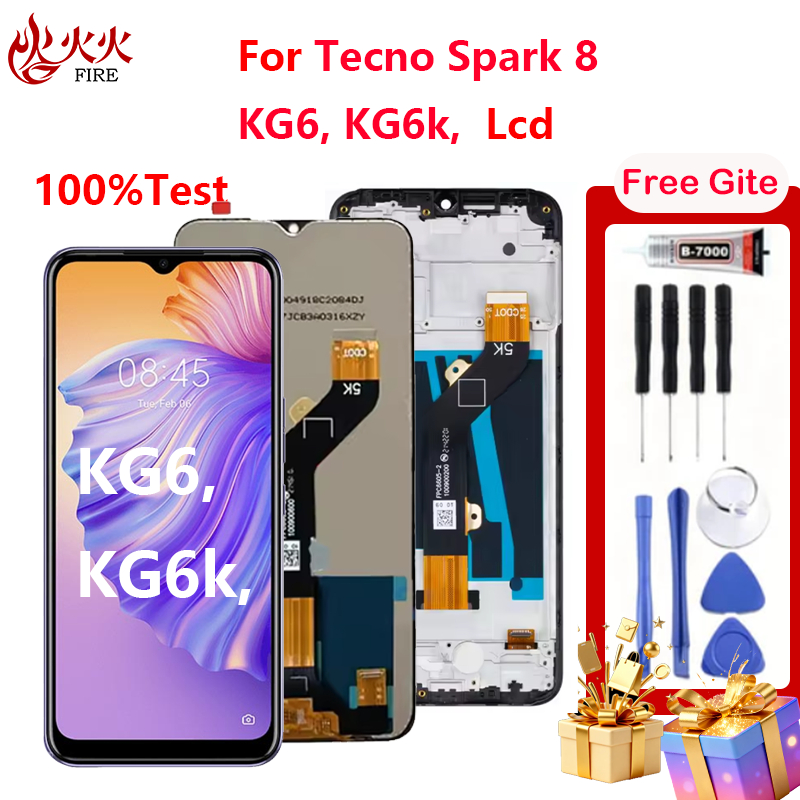 จอแสดงผล LCD สําหรับ Tecno Spark 8 KG6 KG6k Touch Screen Digitizer Assembly พร้อมกรอบอะไหล่