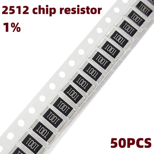 2512 ตัวต้านทาน SMD 1% Tolerance มูลค่าความต้านทานเต็มรูปแบบ, 50 ชิ้นต่อแพ็ค, ตัวต้านทานชิปกําลังสูงสําหรับแหล่งจ่ายไฟและวงจรอุตสาหกรรม100R 1K 2.2K 3.3K 4.7K 5.1K 10K 100K 1
