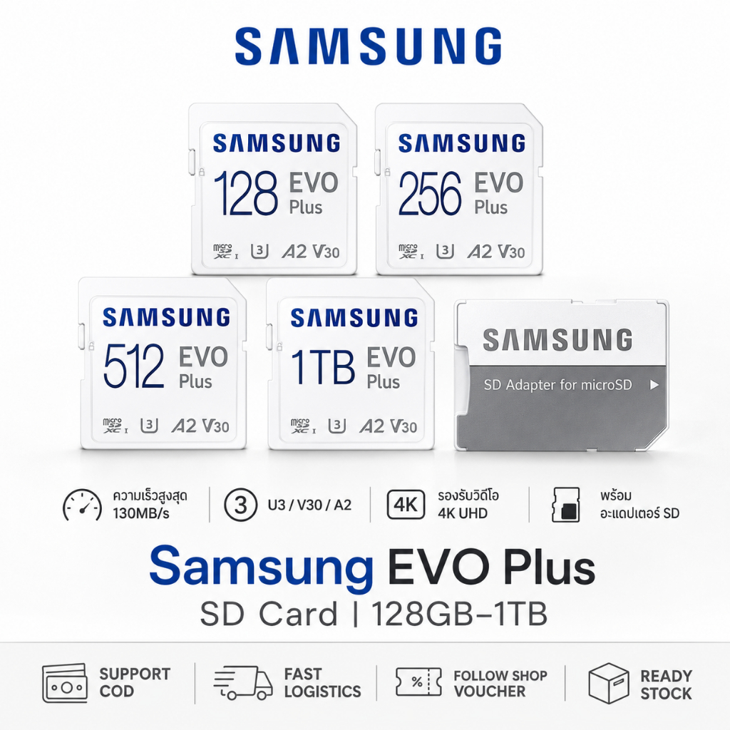Samsung Micro SD Card EVO Plus 128GB 256GB 512GB 1TB Memory Card ความเร็วสูง รองรับ 4K ของแท้ 100%
