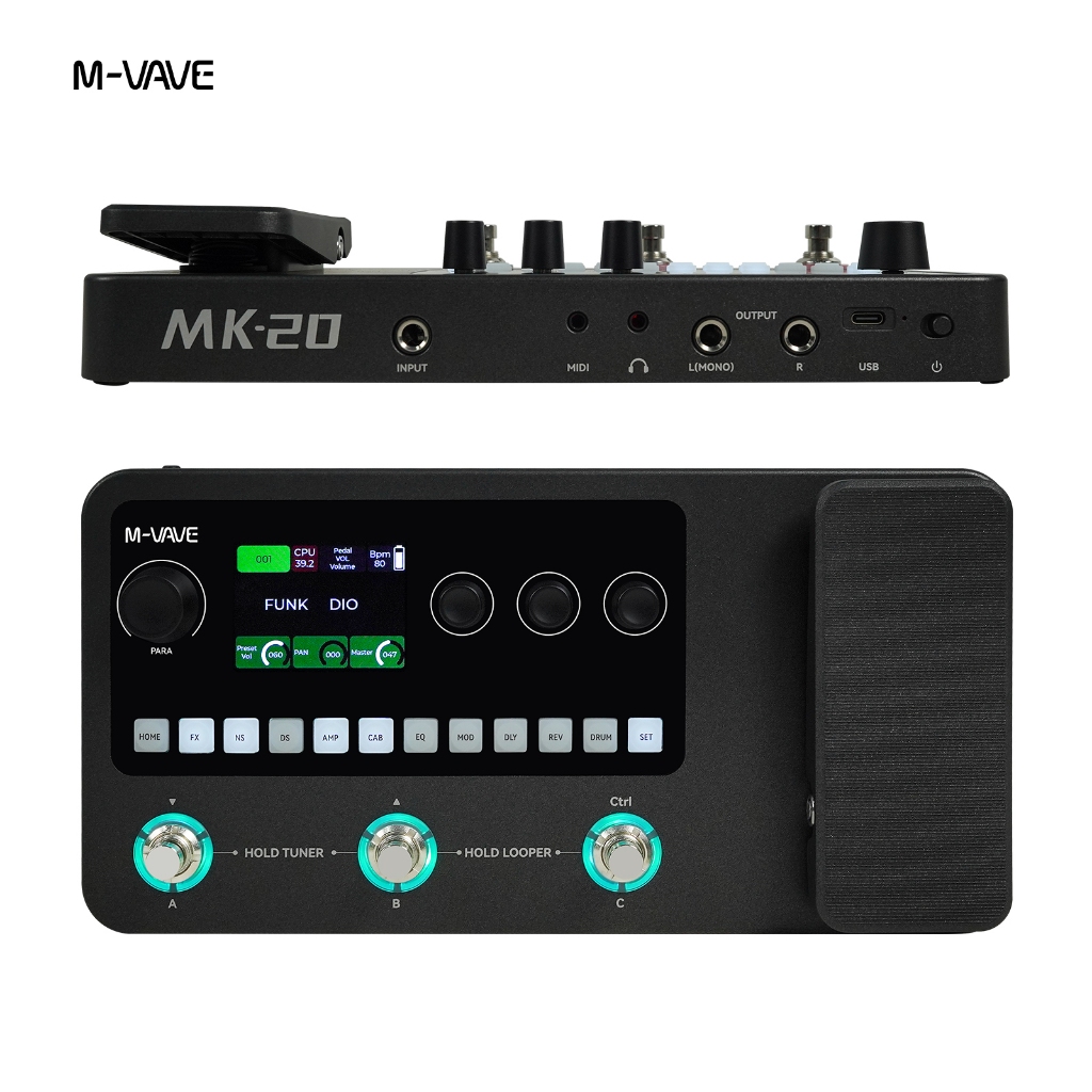 (จัดส่ง 24 ชม.)M-VAVE MK-20 Multi-Effects โปรเซสเซอร์พร้อมเครื่องกลอง, Looper, MIDI & BT, สําหรับกีต