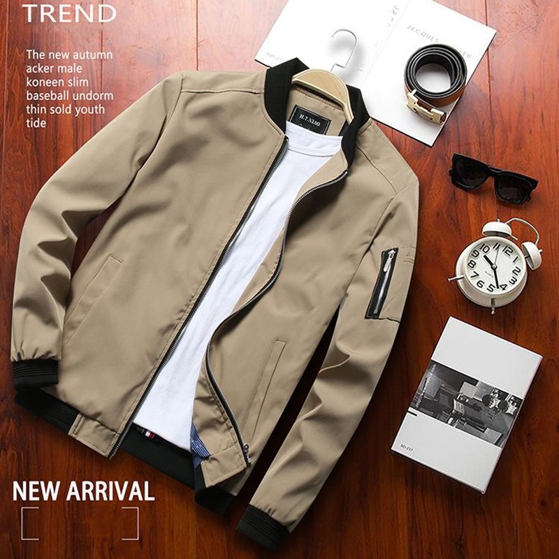 เสื้อแจ็คเก็ตเที่ยวบิน Windbreaker Bomber Jacket Zipper Fashion Mens Casual Jacket Plus Size M-7XL